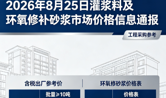 稻城2026年8月25日灌浆料及环氧修补砂浆市场价格信息通报